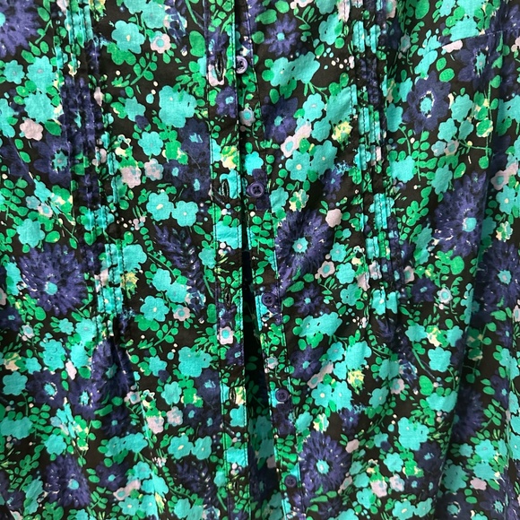 Liz Claiborne Navy/Teal/Black Women's Relaxed Fit Button Down Roll Tab Blouse XS - Picture 9 of 11